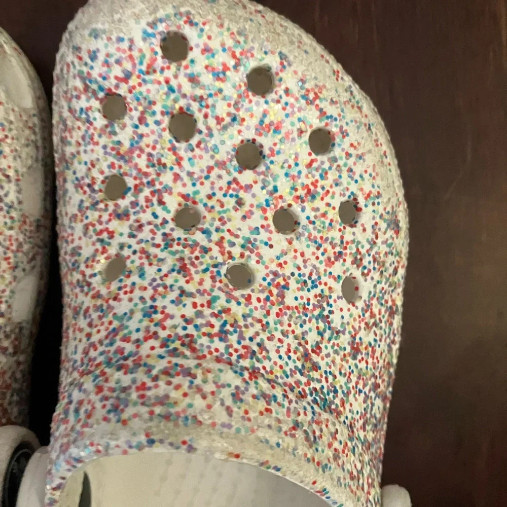 Kids white confetti glitter crocs white